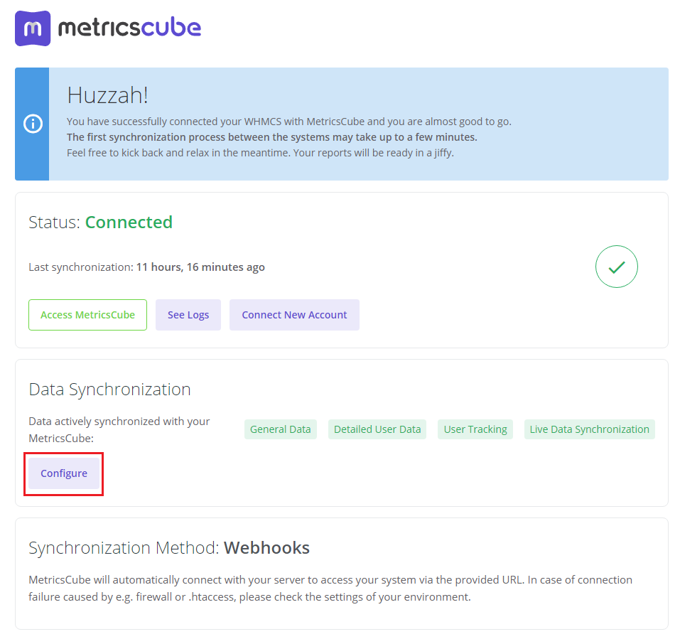 Data Synchronization at WHMCS Connector - MetricsCube