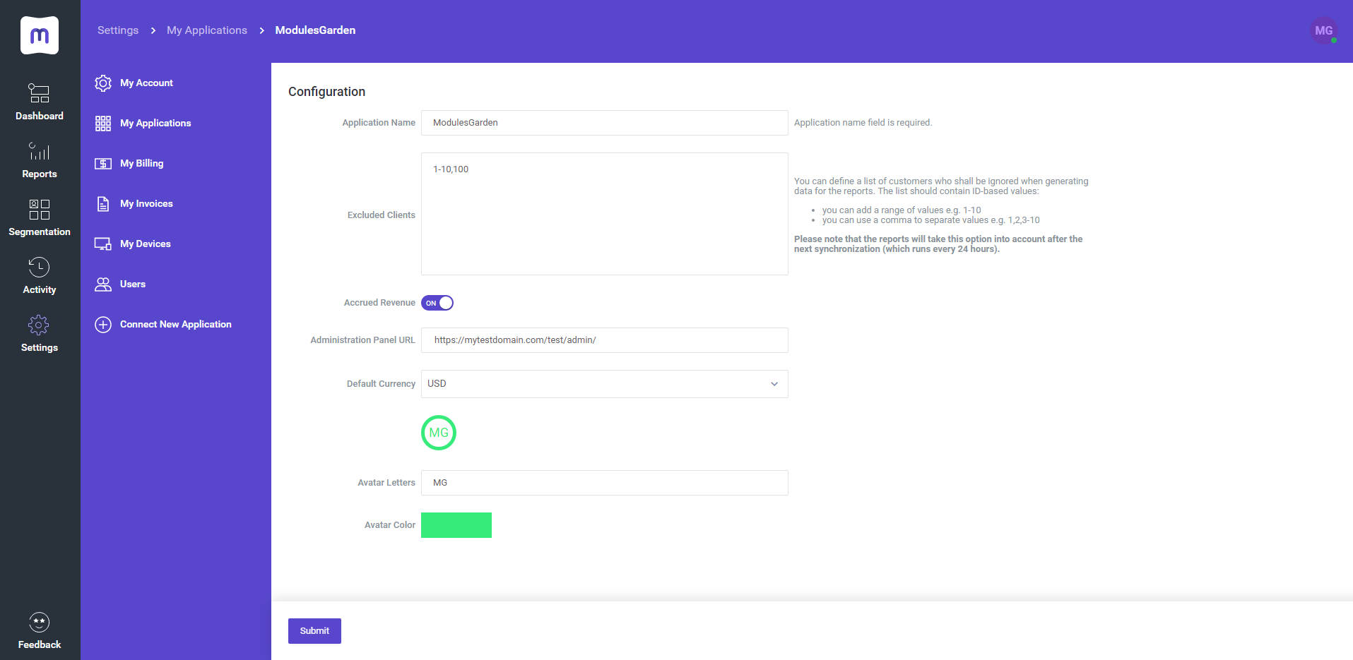 Configuration of Excluded Clients - MetricsCube